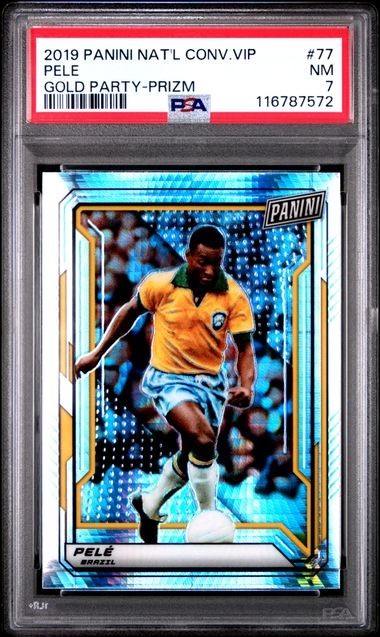 2019 Panini National Convention VIP #77 PELE Brazil Gold Party Prizm - PSA 7