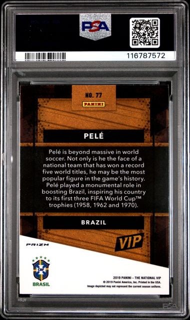 2019 Panini National Convention VIP #77 PELE Brazil Gold Party Prizm - PSA 7 view 2