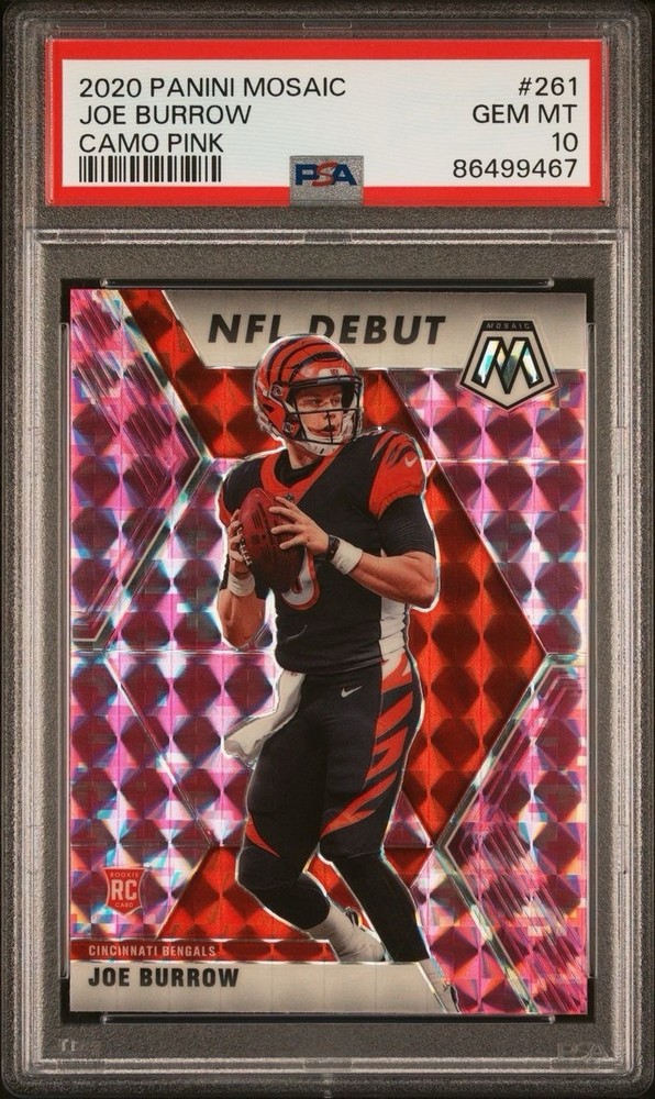 2020 Panini Mosaic - NFL Debut Joe Burrow #261 Camo Pink Mosaic Prizm PSA 10