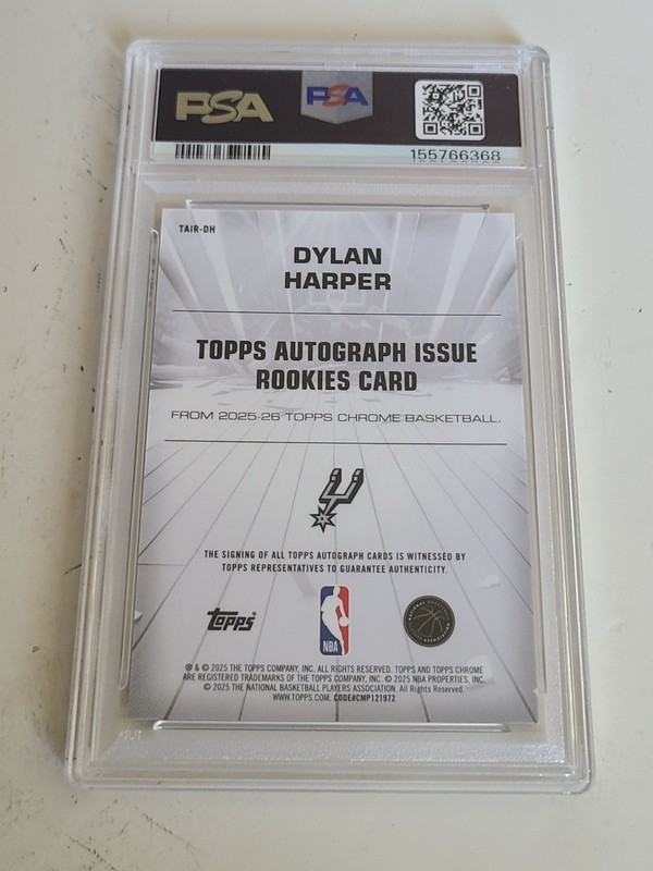 2025-26 Topps Chrome Autograph Issue Rookies Dylan Harper #TAIR-DH PSA 10 GEM MT view 2