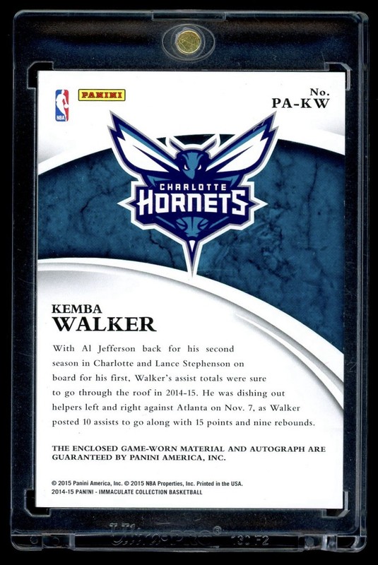 2014-15 Panini Immaculate Collection Kemba Walker Game Used Prime Patch Auto /75 view 2