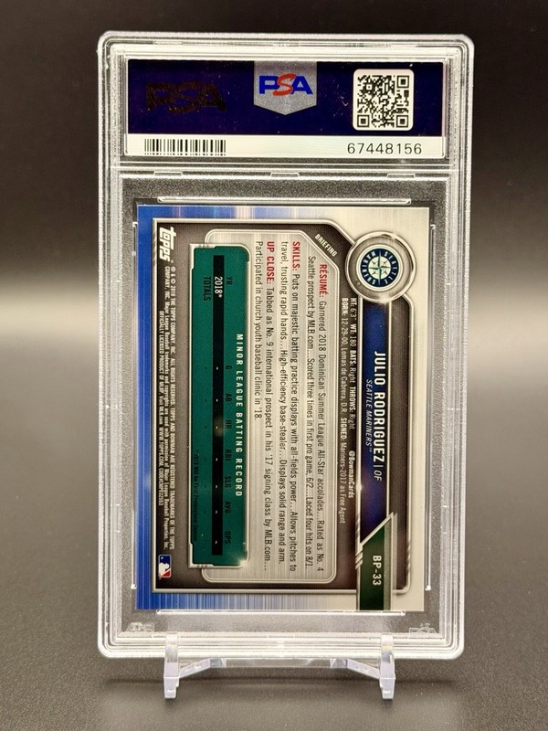 Bowman 2019 Bowman Julio Rodriguez Paper Prospects Prospect #BP-33 PSA 10 view 2