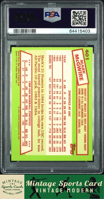 1985 Topps Tiffany '84 USA Baseball Team #401 Mark McGwire NM-MT PSA 8 view 2