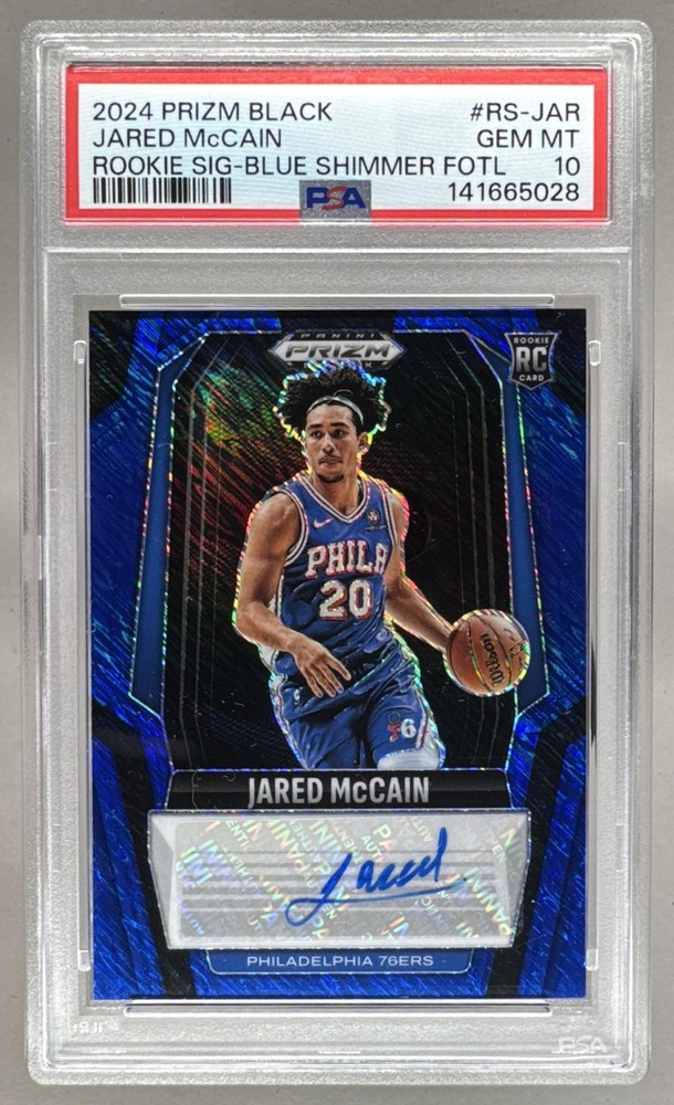 Jared McCain 2024 Panini Prizm Black Blue Shimmer FOTL Rookie RC Auto /25 PSA 10