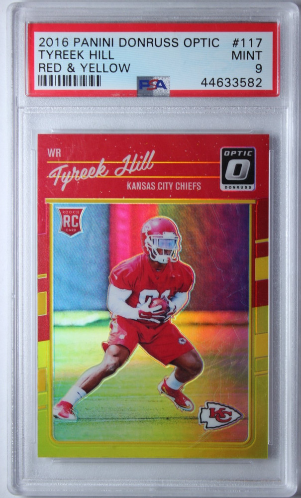 2016 Panini Donruss Optic Tyreek Hill Red & Yellow Rookie Card #117 RC PSA 9