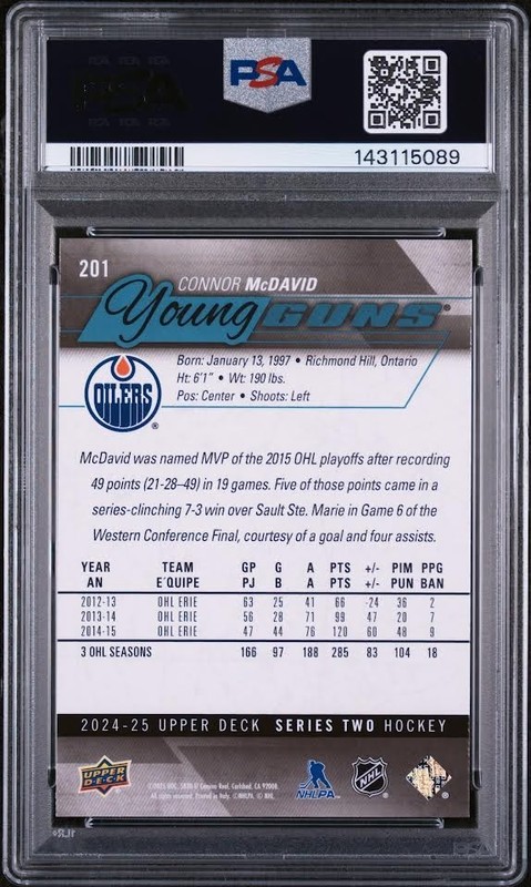 Connor McDAVID 2024-25 Upper Deck Young Guns Renewed #201 Graded PSA 9 Mint view 2