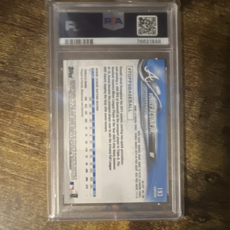 2018 Topps Chrome Ronald Acuna Jr. #193 (RC) Base Set Atlanta Braves PSA 9 view 2