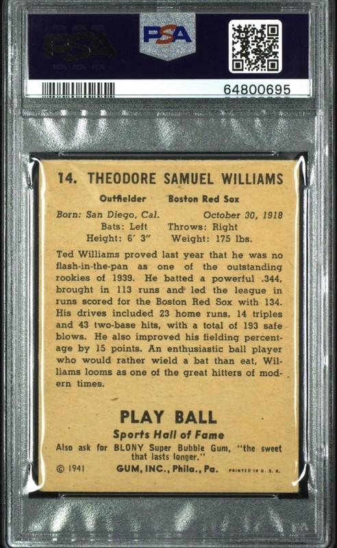 1941 PLAY BALL #14 TED WILLIAMS PSA 4 HOF view 2