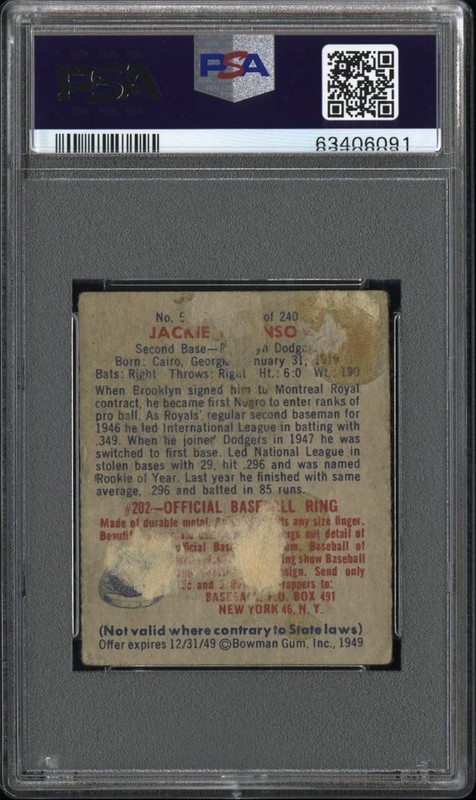 1949 BOWMAN #50 JACKIE ROBINSON PSA 1 ROOKIE CARD RC view 2