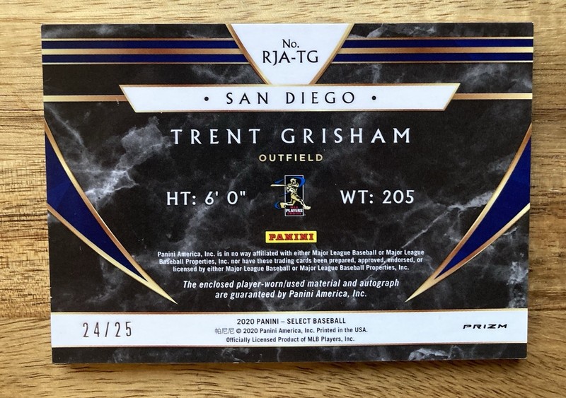 2020 Panini Select Baseball Trent Grisham Cracked Ice Rookie Patch Auto /25 view 2