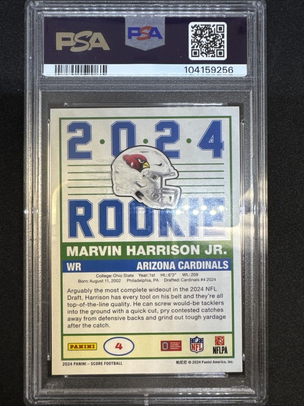 Marvin Harrison Jr 2024 Score 35th Anniversary Rookie RC PSA 9 Cardinals #4 view 2