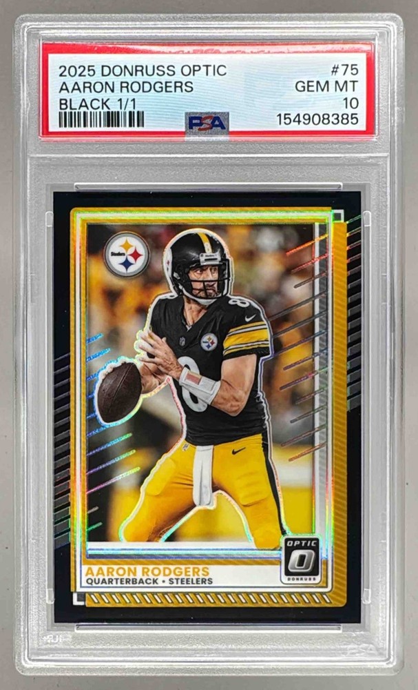 Aaron Rodgers 2025 Panini Donruss Optic #75 Black Prizm 1/1 PSA 10