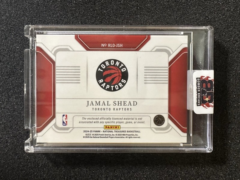 2024-25 Panini National Treasures Jamal Shead Rookie Logoman RC SSP Raptors 3/5 view 2