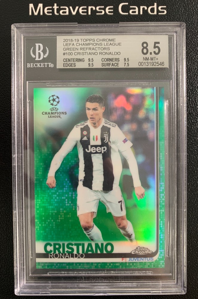2018-19 Topps Chrome UCL Cristiano Ronaldo Green Refractor 54/99 BGS 8.5