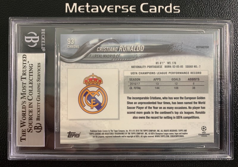 2017-18 Topps Chrome UCL Cristiano Ronaldo Refractor BGS9 view 2