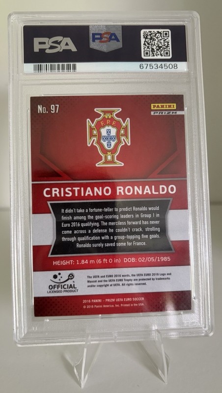 2016 Panini UEFA Euros Cristiano Ronaldo Silver Prizm #97 CR7 Portugal 🐐 PSA 9 view 2