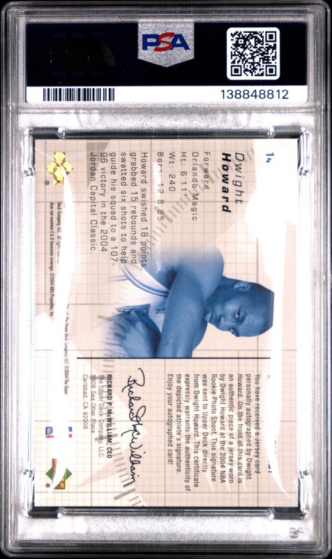 2004 SPx Spectrum Jersey #147 DWIGHT HOWARD ROOKIE Signed #/25 Auto PSA 9 MINT view 2