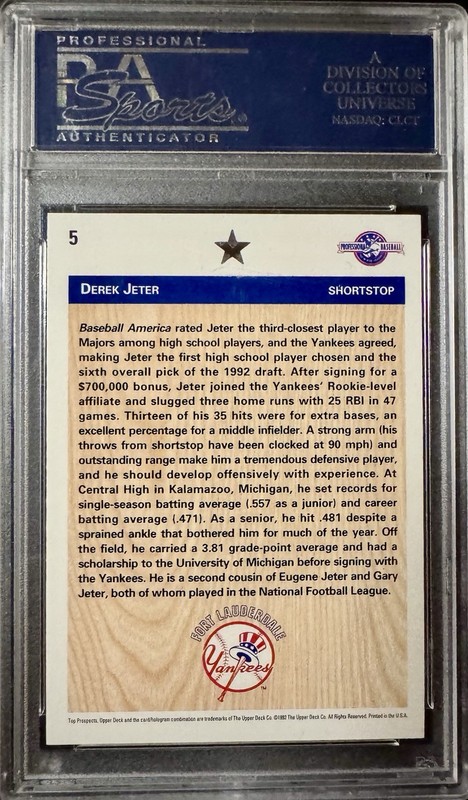 1992 Upper Deck Minor League #5 Derek Jeter RC HOF Rookie PSA 10 GEM MINT view 2