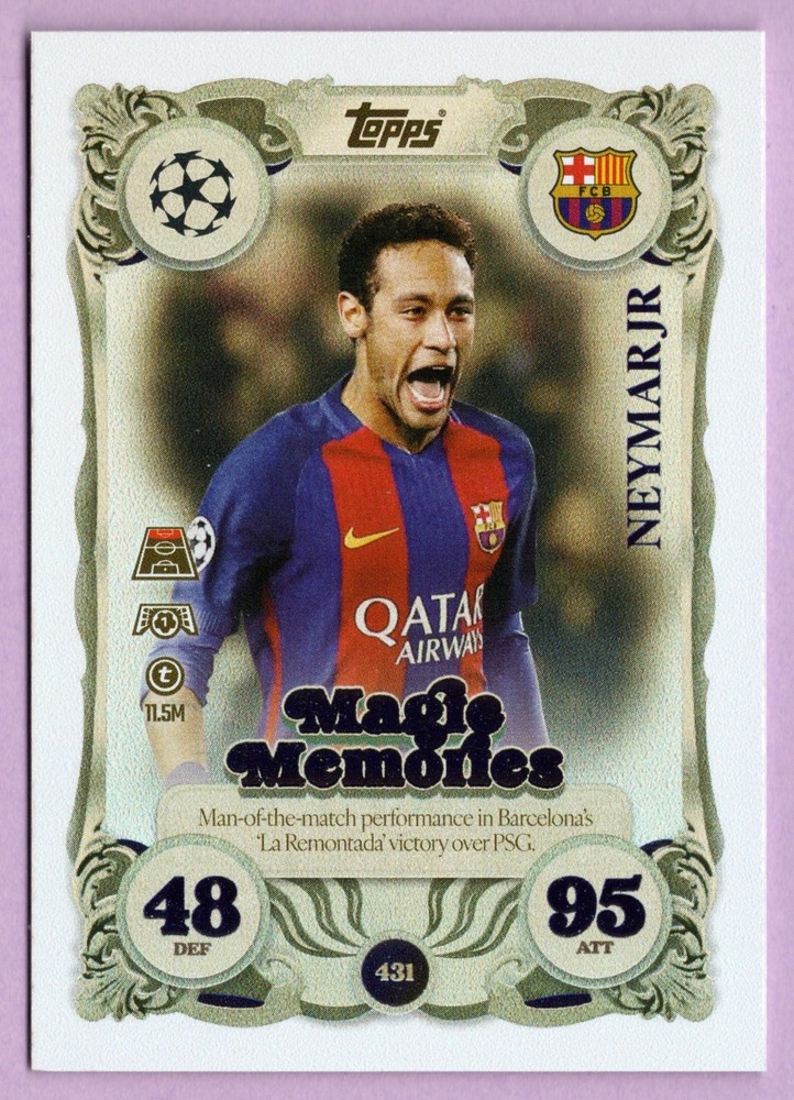 2025-26 NEYMAR Jr - [MATCH ATTAX] - MAGIC MEMORIES TOPPS SOCCER CARD #431