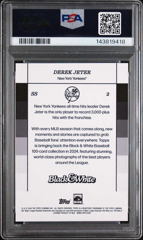 PSA 10 Derek Jeter B & W 2024 Topps Black and White #2 Gem Mint Yankees Pop27 view 2