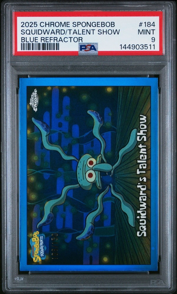 2025 Topps Chrome SpongeBob Squidward's Talent Show PSA 9 Blue Refractor /150 SP