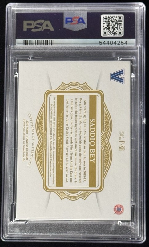 Saddiq Bey 1/1 RC 2020 Flawless Platinum Player Worn Patch One Of One Rookie PSA view 2