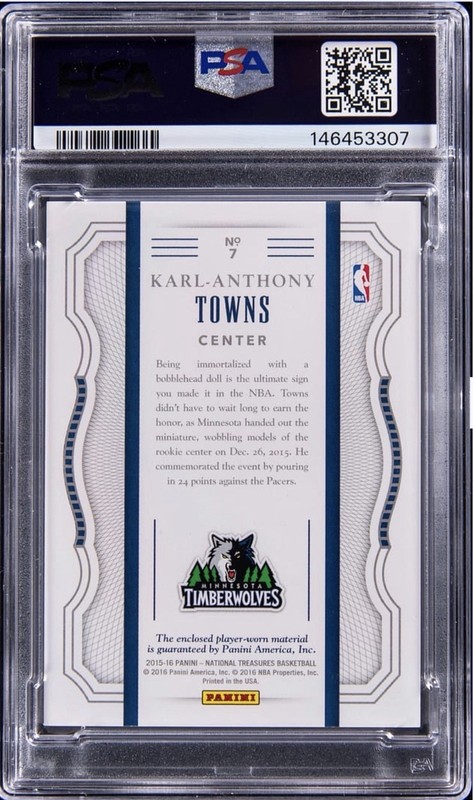 Panini National Treasures Karl-Anthony Towns Rookie Logoman #7 /3 PSA 8 MEM RC view 2