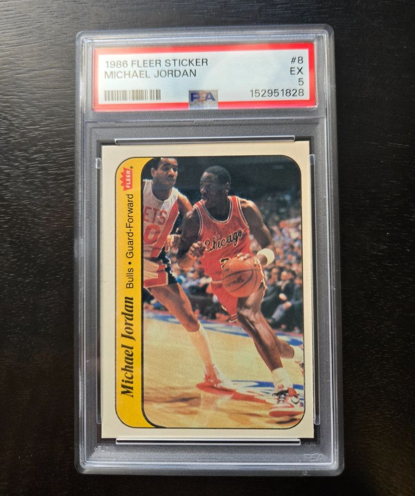 1986 Fleer Sticker Michael Jordan PSA 5 EX Rookie RC #8