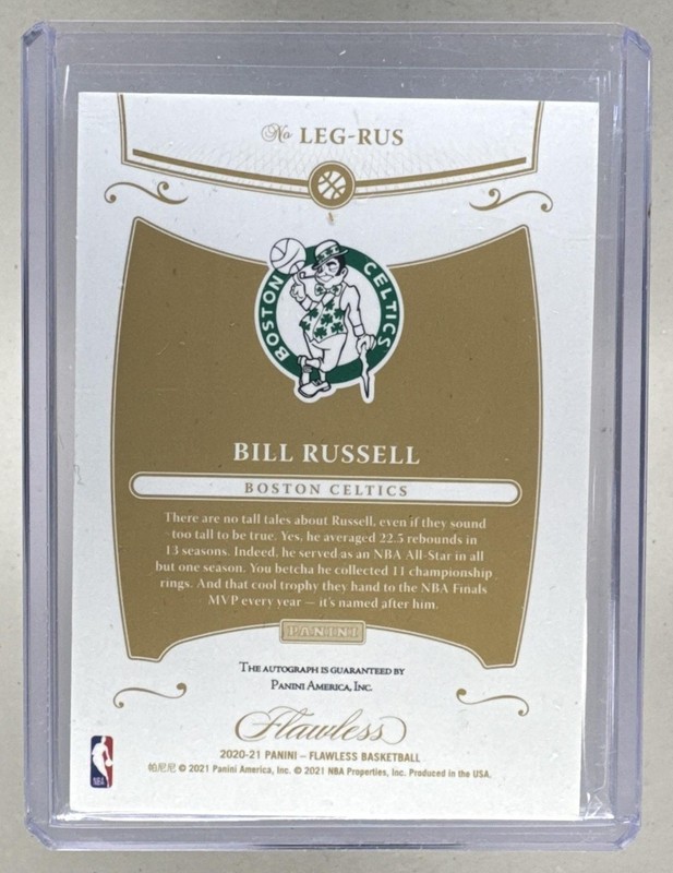 Bill Russell 2020 Panini Flawless #LEG-RUS Gold Legendary Scripts Auto 4/10 view 2