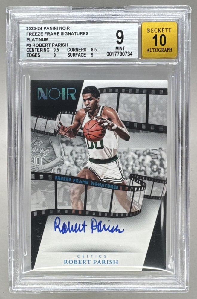 Robert Parish 2023 Panini Noir Platinum Freeze Frame Auto 1/1 BGS 9/10