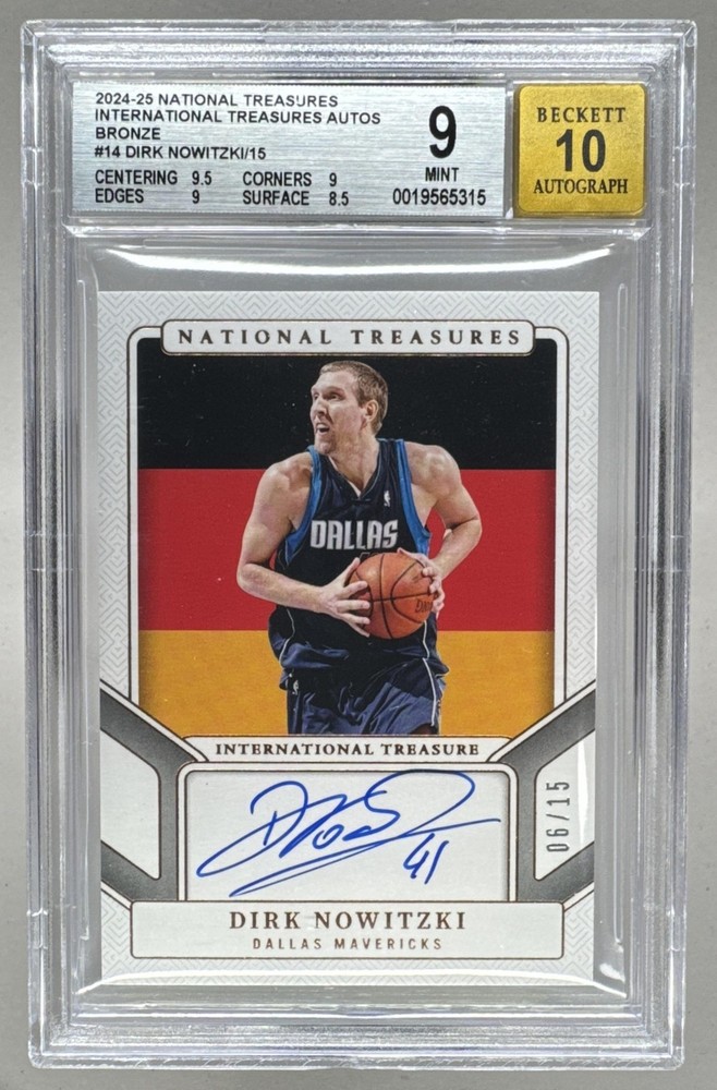 Dirk Nowitzki 2024 National Treasures Bronze International Auto 6/15 BGS 9/10