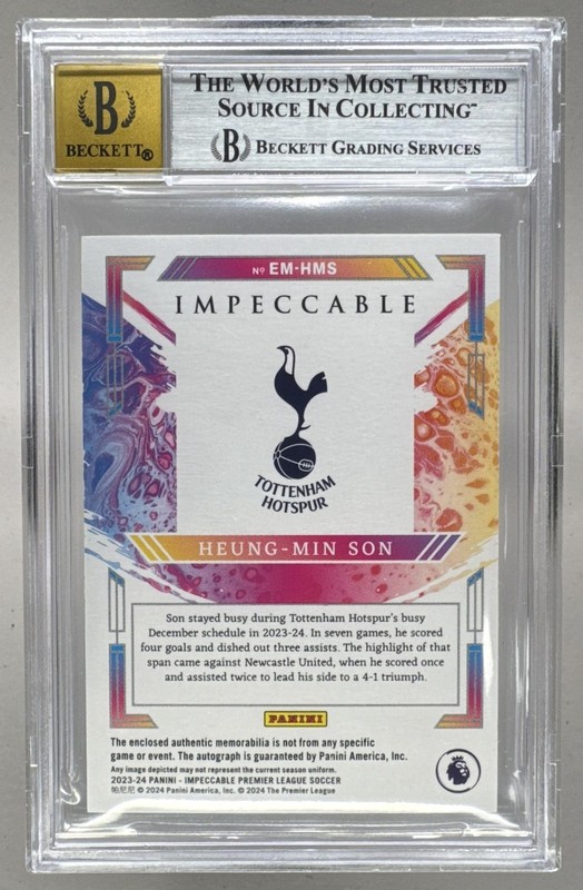 Heung-Min Son 2023 Panini Impeccable Platinum Patch Auto 1/1 BGS 8.5/10 view 2