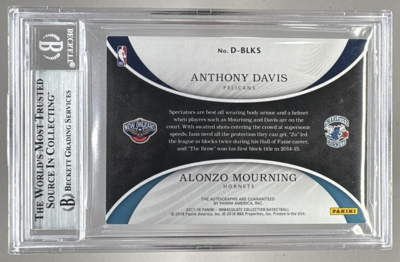 Alonzo Mourning Anthony Davis 2017 Panini Immaculate Dual Auto 13/25 BGS 8 view 2