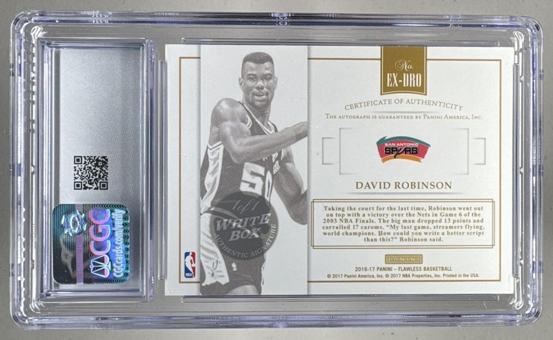 David Robinson 2016 Panini Flawless White Platinum Excellence Auto 1/1 CGC 9.5/9 view 2