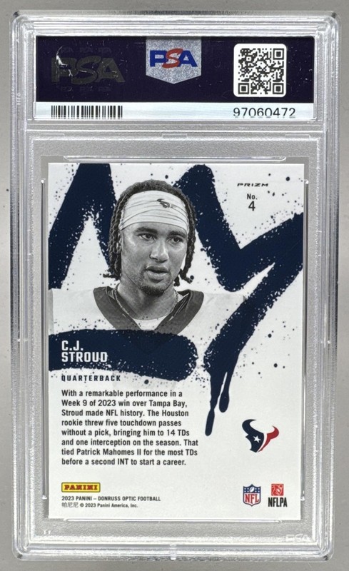 97060472 C.J. Stroud 2023 Panini Donruss Optic #4 RC Rookie Kings SSP PSA 10 view 2
