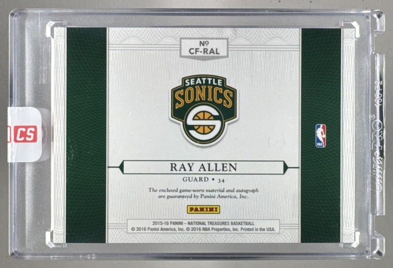 Ray Allen 2015 National Treasures Prime Clutch Factor Jersey Patch Auto 1/25 view 2