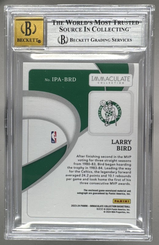 Larry Bird 2023 Panini Immaculate GU Patch Auto 14/25 BGS 8.5/10 view 2