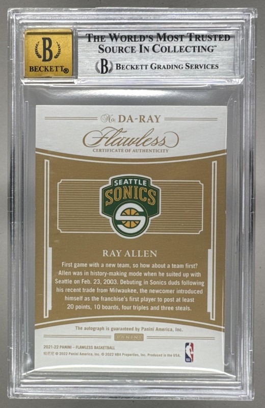 Ray Allen 2021 Panini Flawless #DA-RAY Platinum Distinguished Auto 1/1 BGS 8/10 view 2