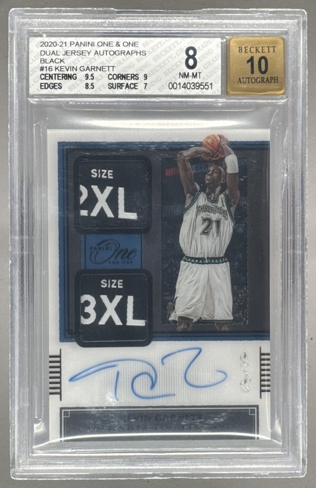Kevin Garnett 2020 Panini One Black Dual Laundry Tag Patch Auto 1/1 BGS 8/10