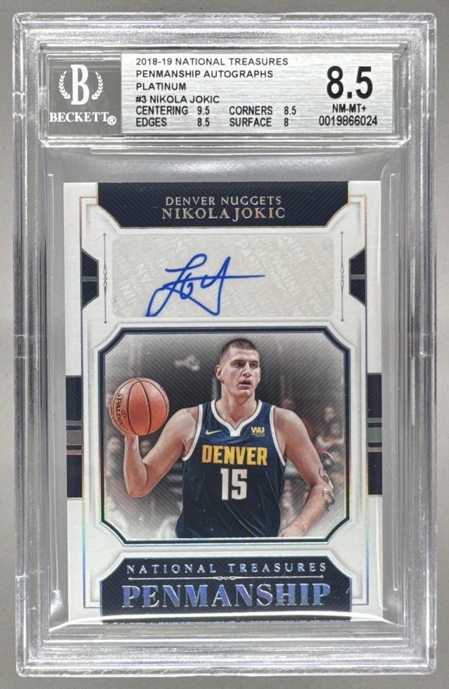 Nikola Jokic 2018 National Treasures Platinum Penmanship Auto 1/1 BGS 8.5