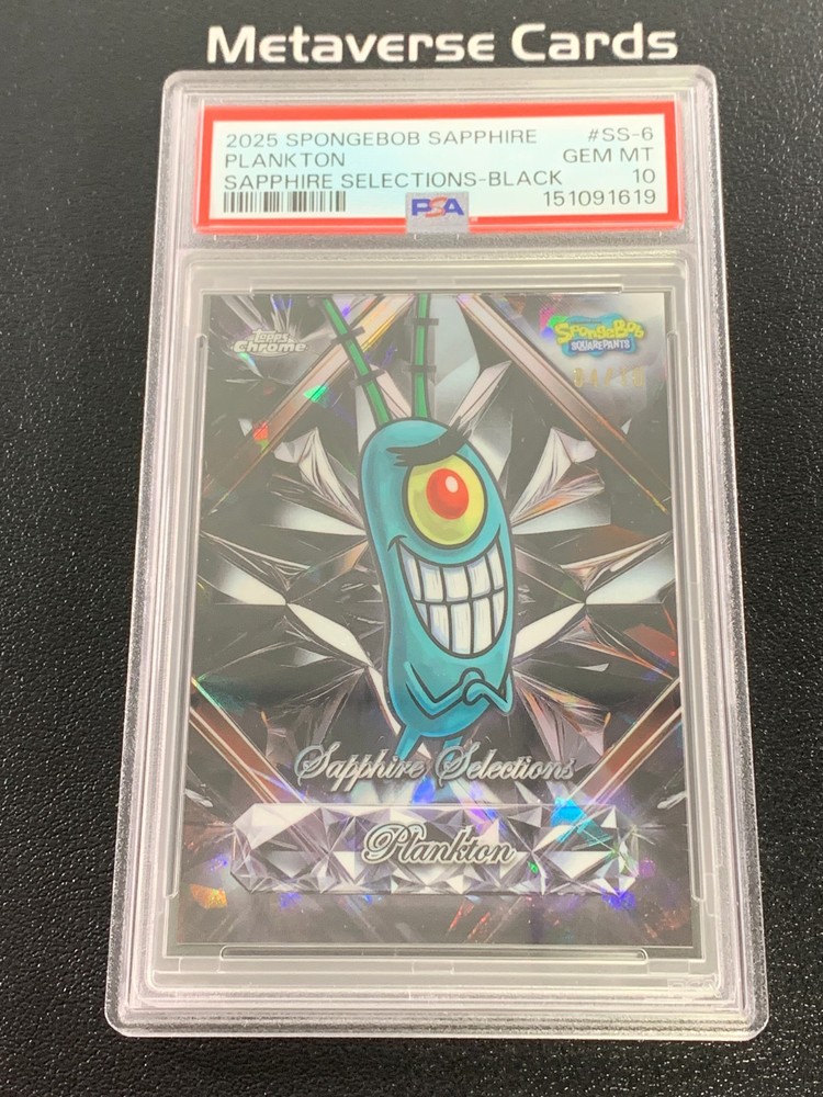 2025 Topps Chrome SpongeBob Plankton Sapphire Selections Black 01/10 PSA 10