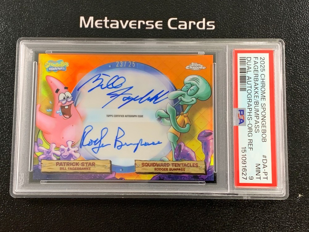 2025 Topps Chrome Spongebob Dual Auto Orange Patrick Star Squidward /25 PSA 9