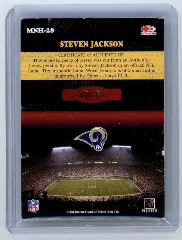 2006 Donruss Classics Monday Night Steven Jackson Game Used Prime Patch Auto 5/5 view 2