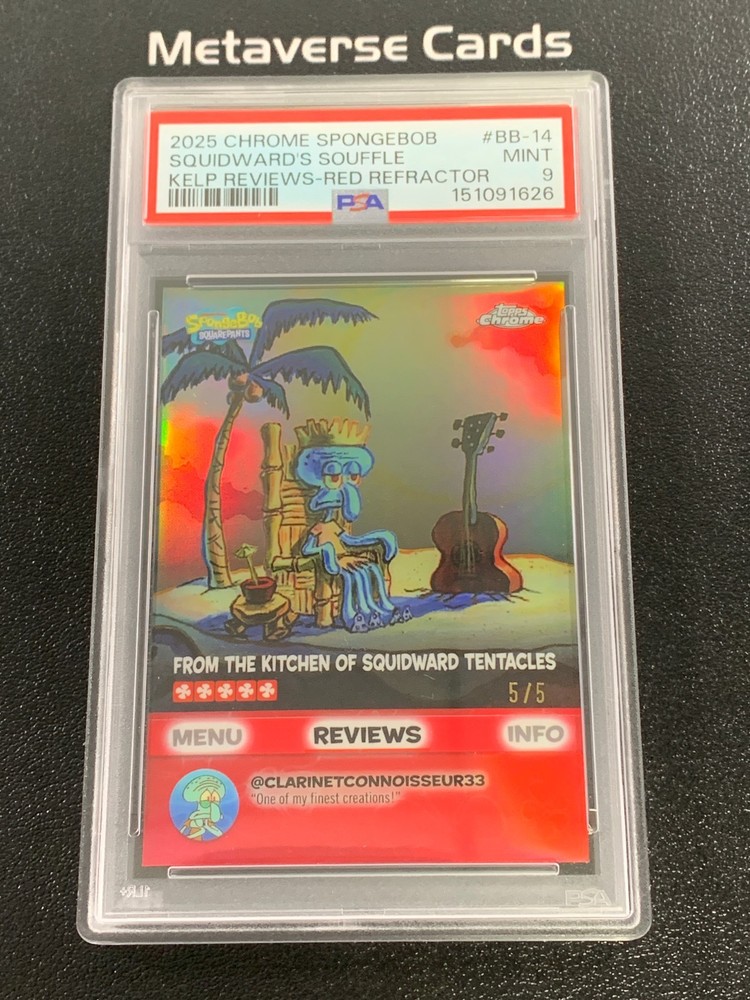 2025 Topps Chrome Spongebob Kelps Review Red Squidwards Souffle 5/5 PSA 9