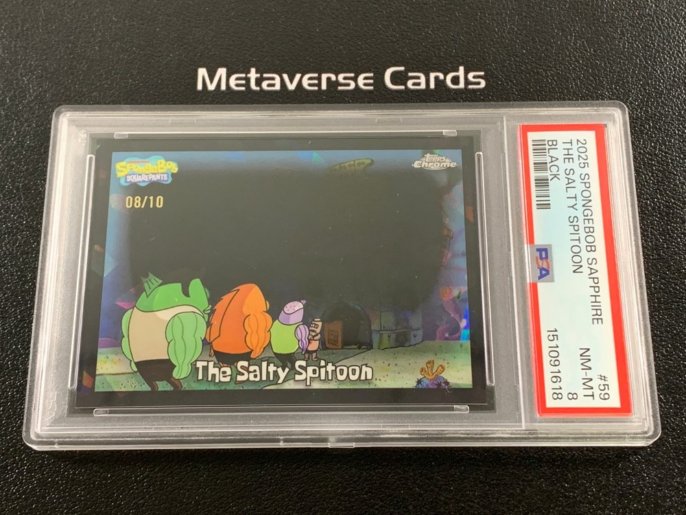 2025 Topps Chrome Spongebob The Salty Spitoon Black Refractor 08/10 PSA 8