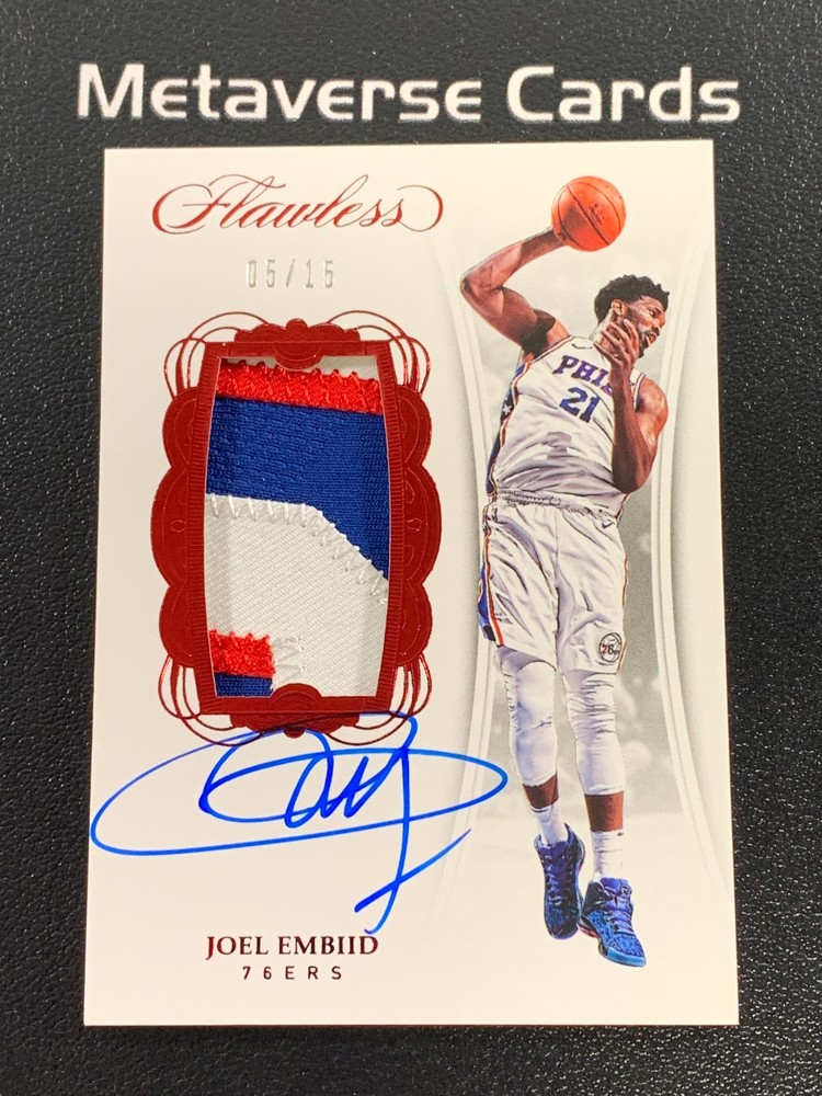 2017-18 Panini Flawless Joel Embiid Vertical Patch Auto Ruby 05/15
