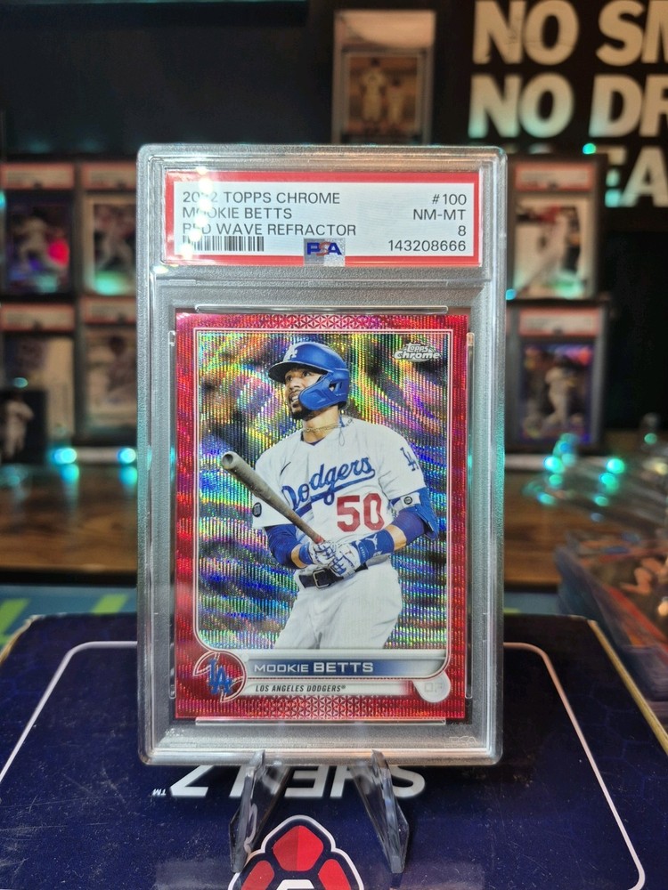Mookie Betts 2022 Topps Chrome Red Wave Refractor /5 PSA 8 Dodgers