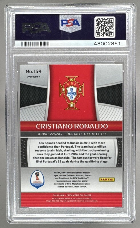 48002851 Cristiano Ronaldo 2018 Panini Prizm World Cup #154 Mojo PSA 10 view 2