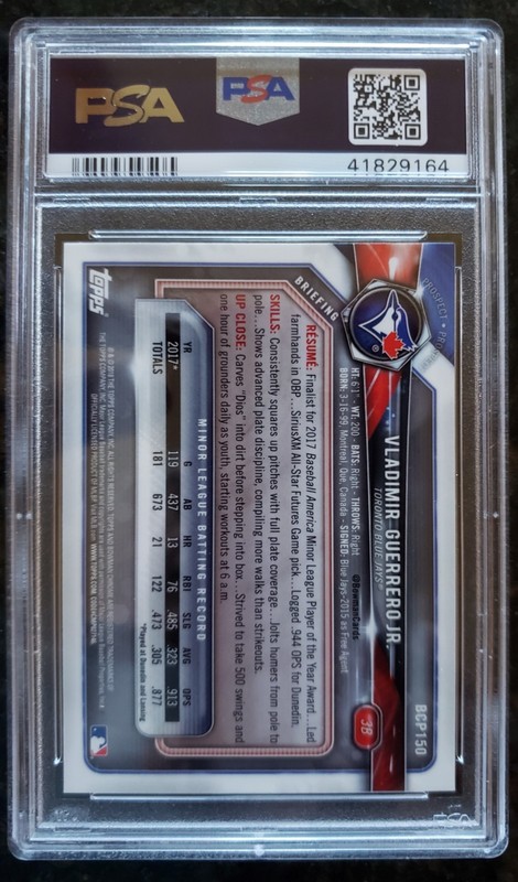 2018 Bowman VLADIMIR GUERRERO JR. Chrome Prospects #BP150 PSA 10 view 2
