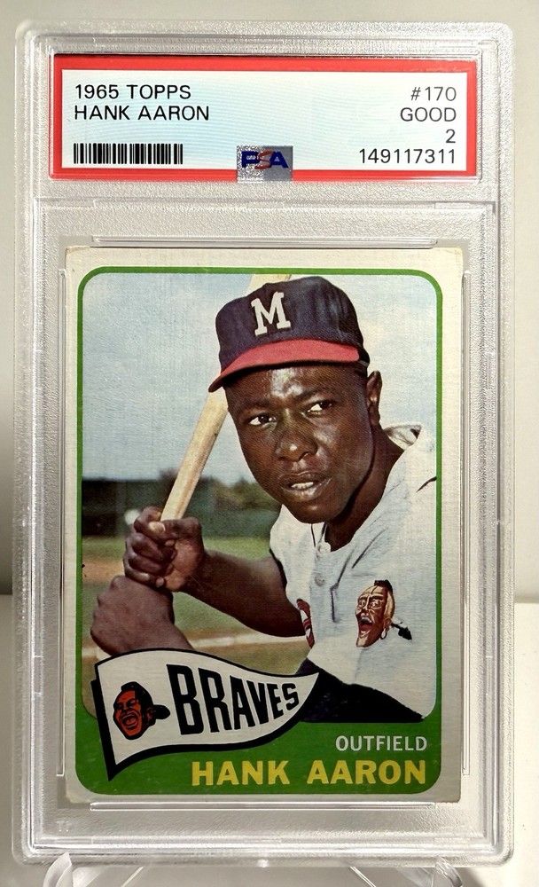 1965 Topps #170 Hank Aaron Milwaukee Braves PSA 2 Good HOF